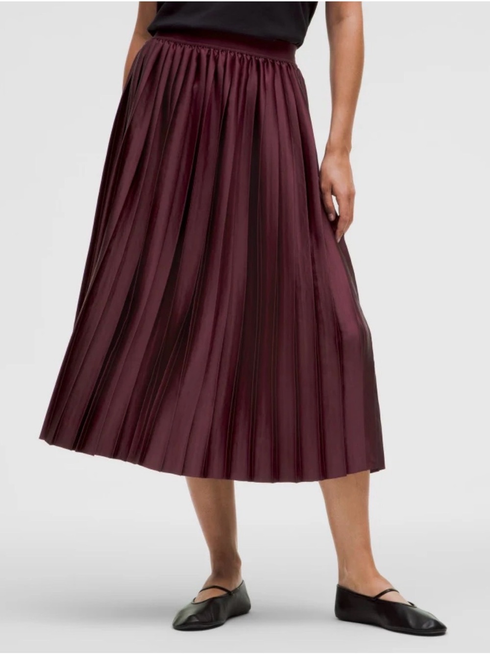 Lululemon Athletica Satin Pleated MIDI Skirt SZ XL GARNET Hue Party Event